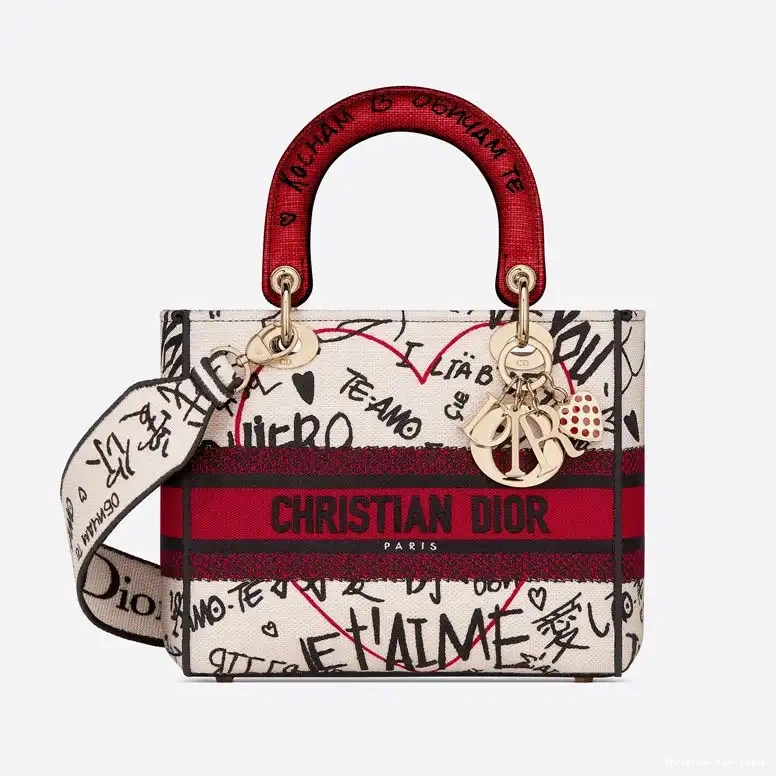 Lady Motif Medium Dioramour Graffiti White Canvas Bag D-lite 0406 Luxury